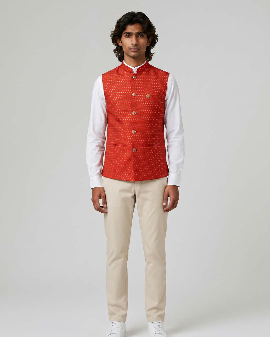 Maharaja Red Mens Indian Waistcoat