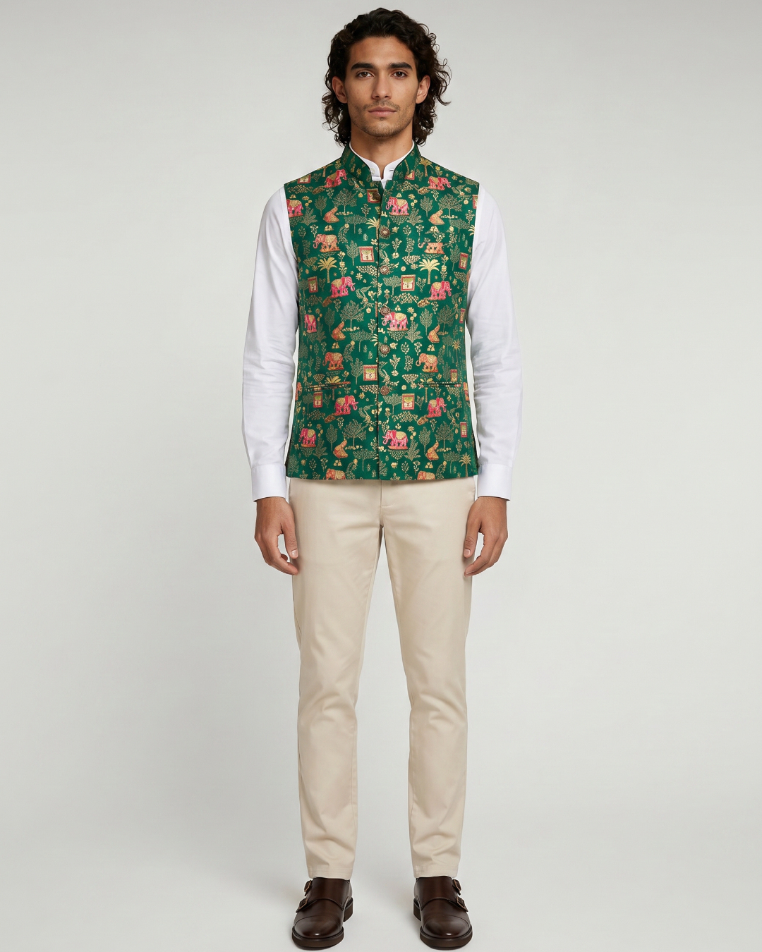Haathi Forest Green Mens Indian Waistcoat