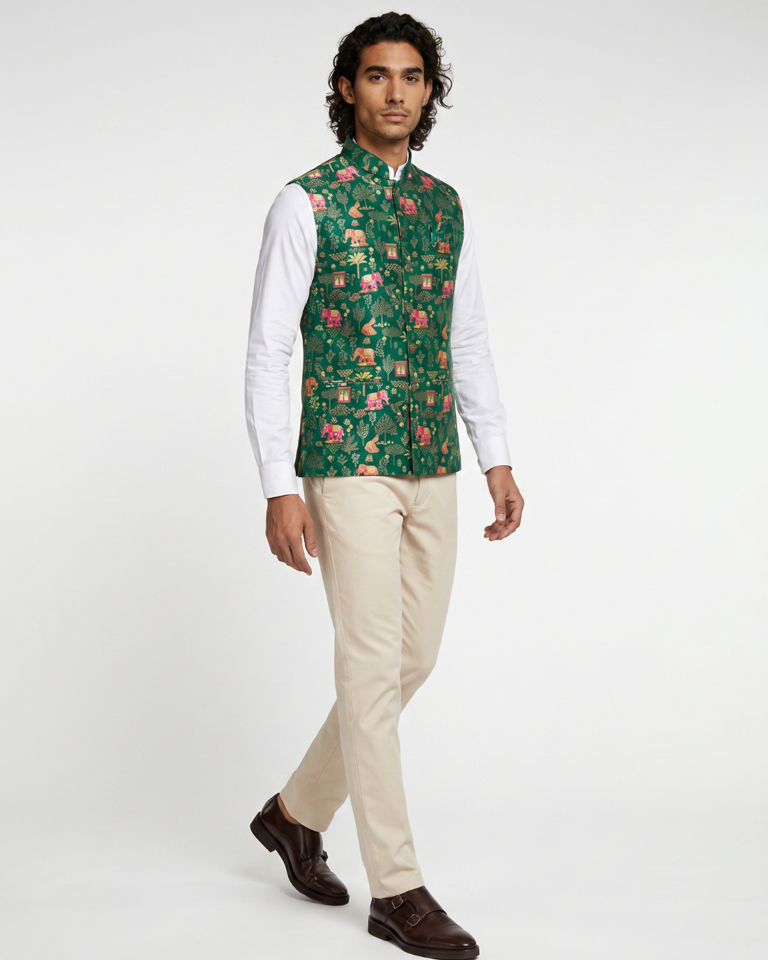 Haathi Forest Green Mens Indian Waistcoat
