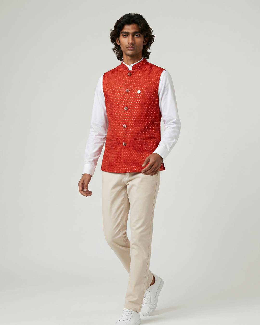 Maharaja Red Mens Indian Waistcoat