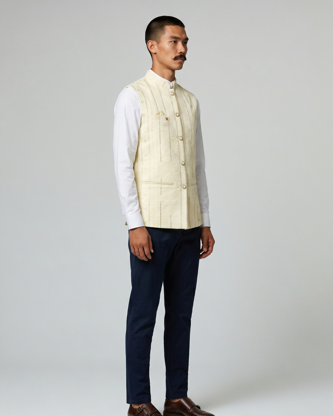 Sequin Ivory Mens Indian Waistcoat