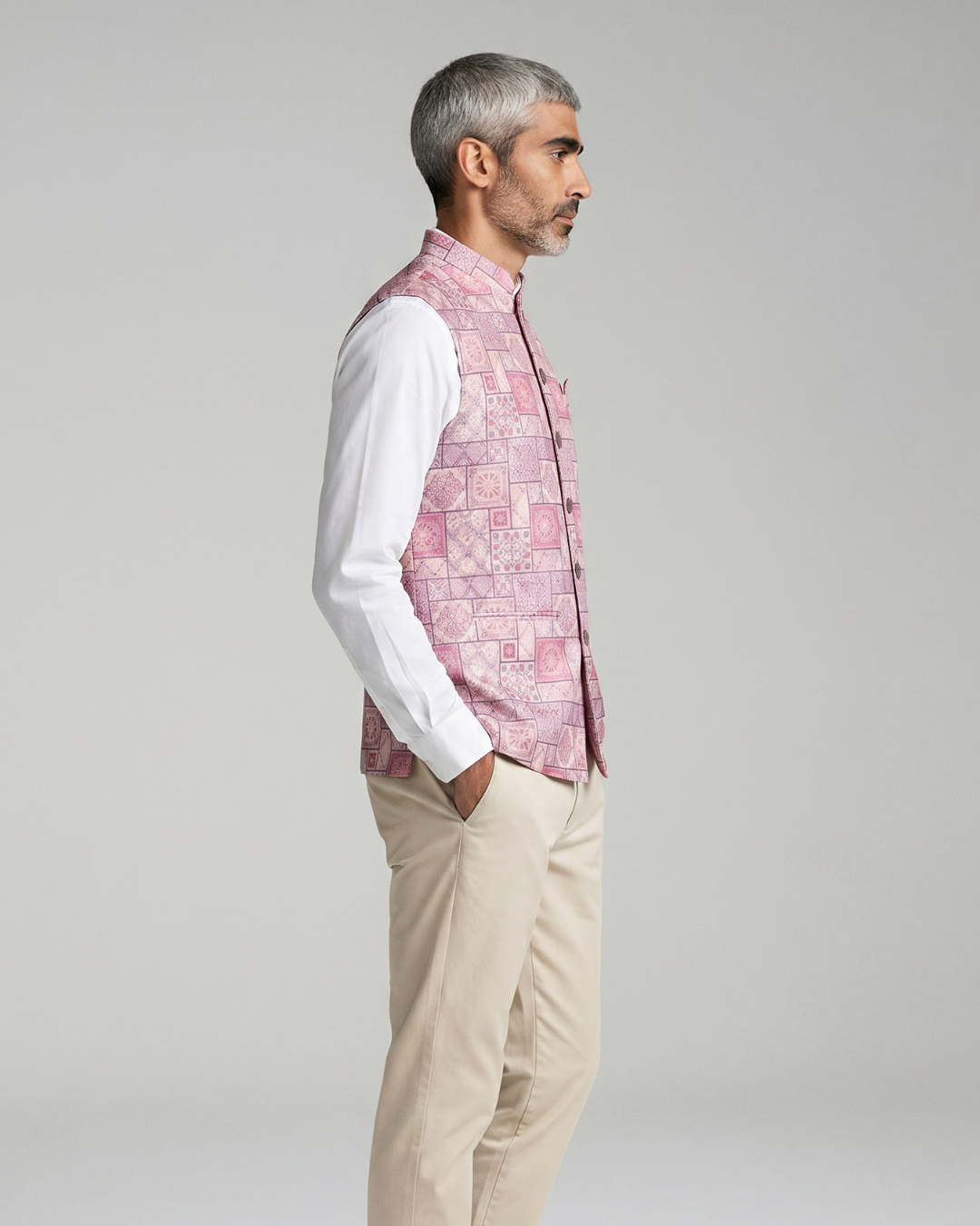 Plum Frame Printed Mens Indian Waistcoat
