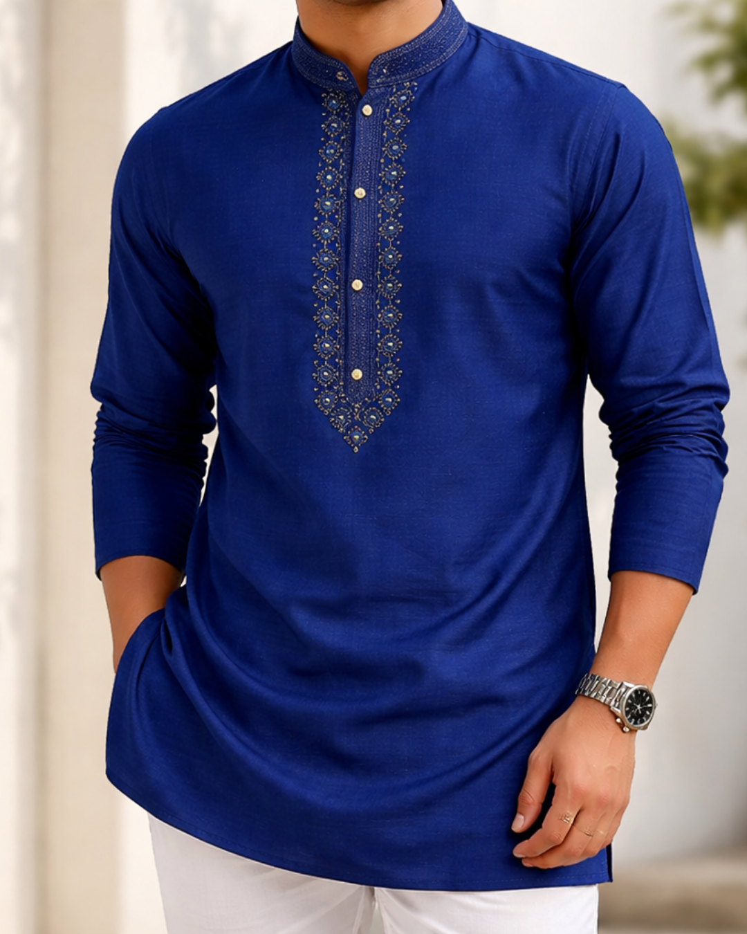 Embroidered Navy Kurta