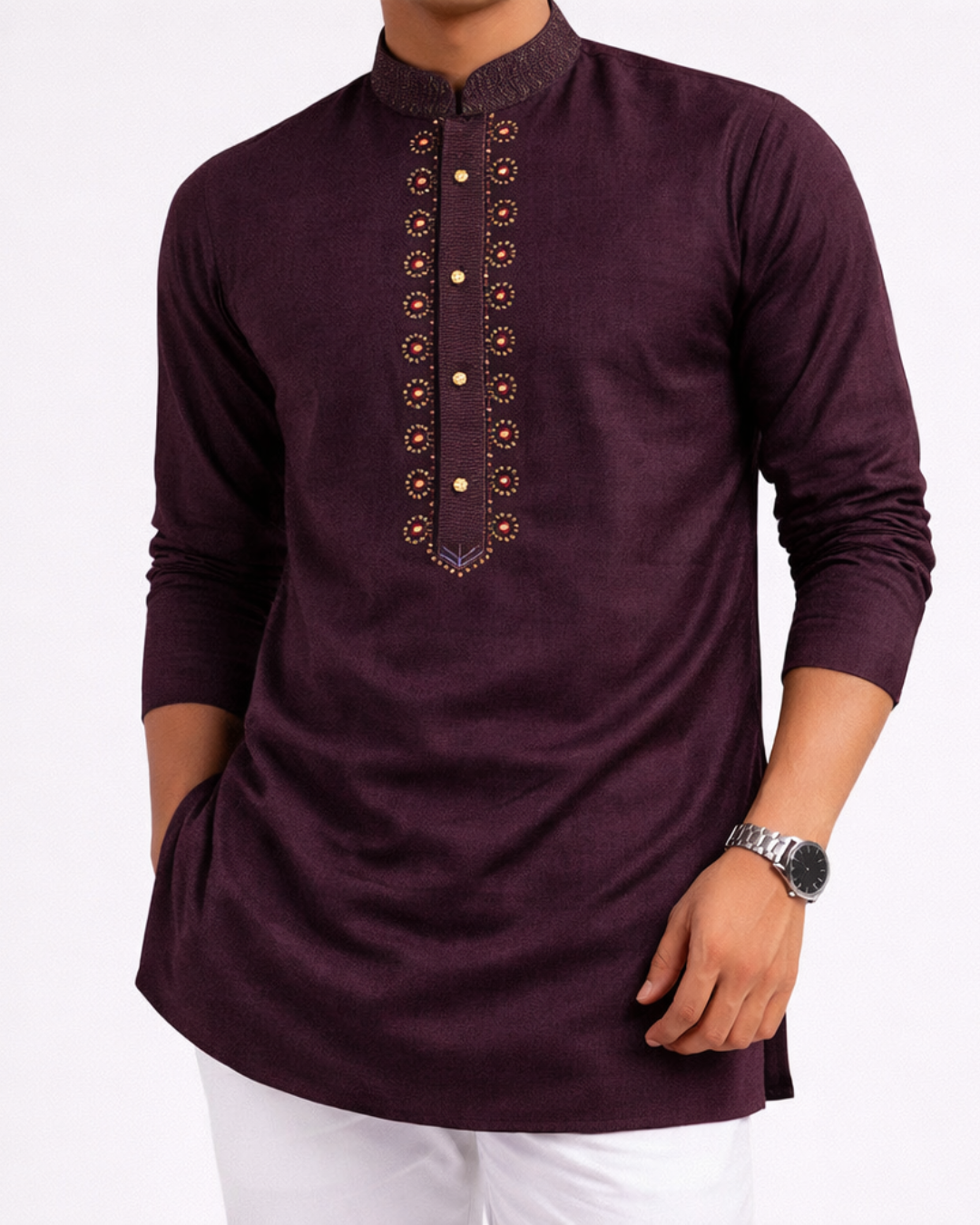 Embroidered Plum Kurta