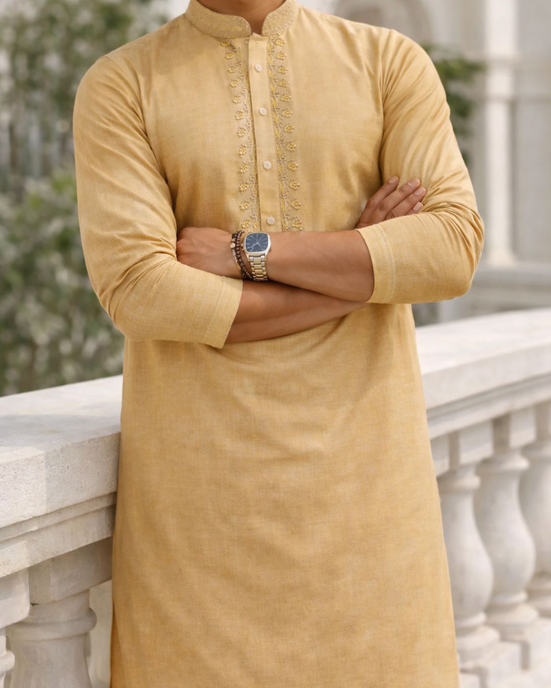 Embroidered Gold Kurta Indicoat
