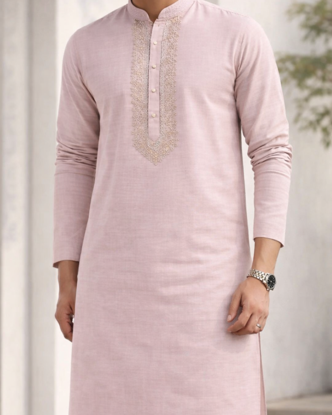 Embroidered Light Pink Kurta Indicoat