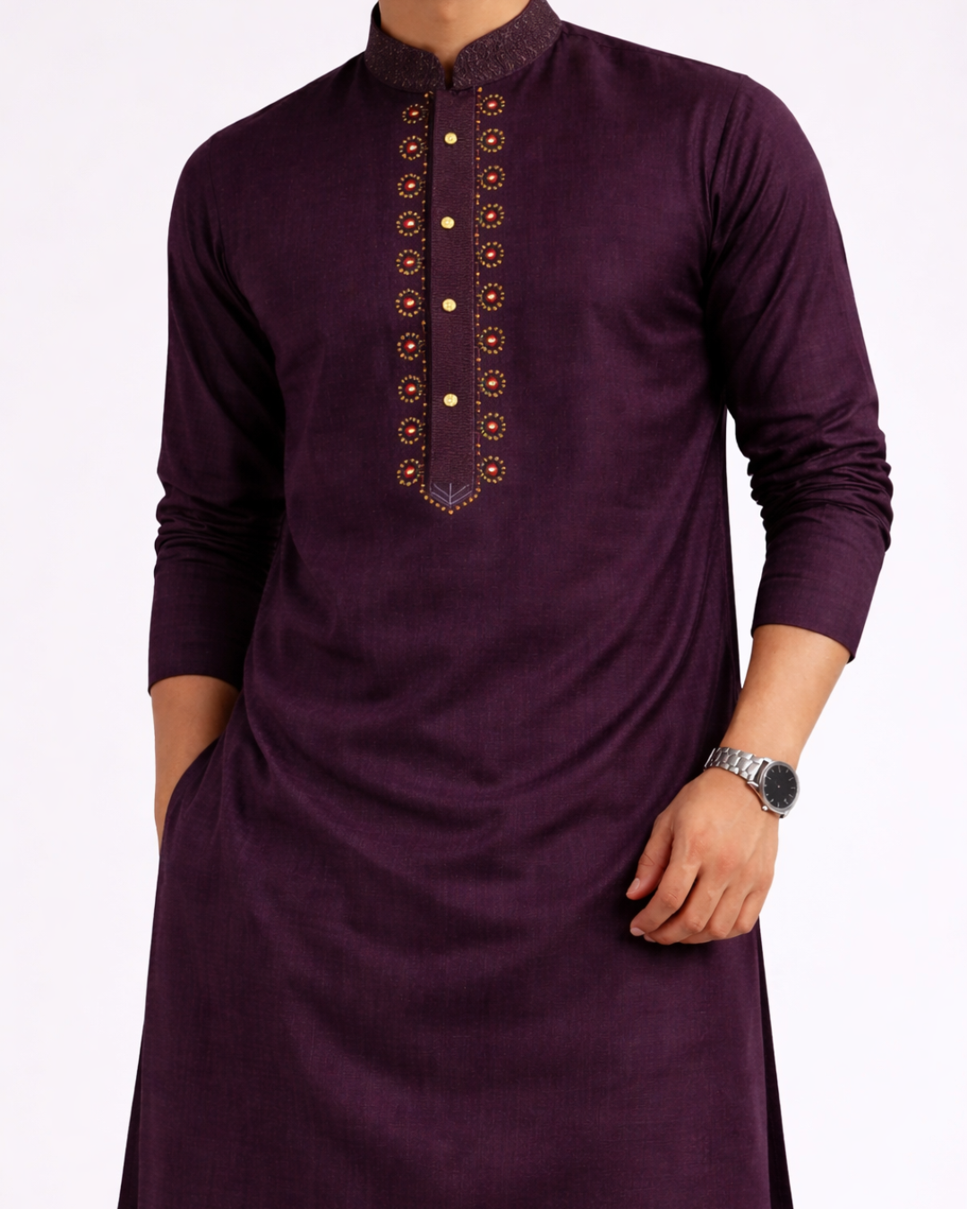 Embroidered Plum Kurta Indicoat